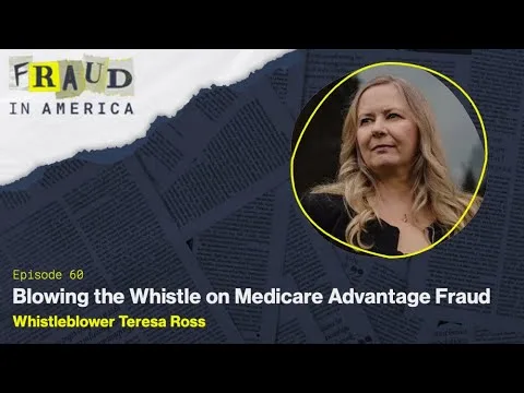 A woman stands outside, featured on a podcast episode titled "Blowing the Whistle on Medicare Advantage Fraud" with the label "Whistleblower Teresa Ross." In this compelling episode, San Francisco healthcare fraud lawyer insights shed light on the challenges and importance of exposing wrongdoing within the Medicare Advantage system.